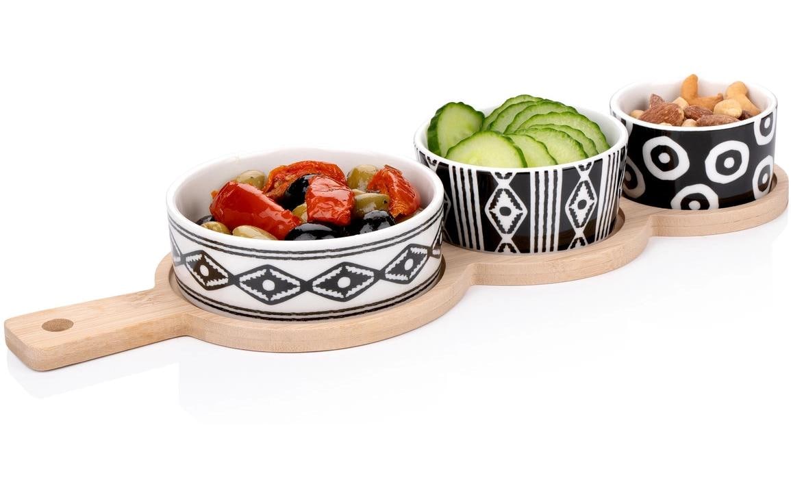 Alpina Tapas-Set – 4-teilig, 35 × 12 × 4,8 cm, Keramik, Mehrfarbig, mit Unterteilung