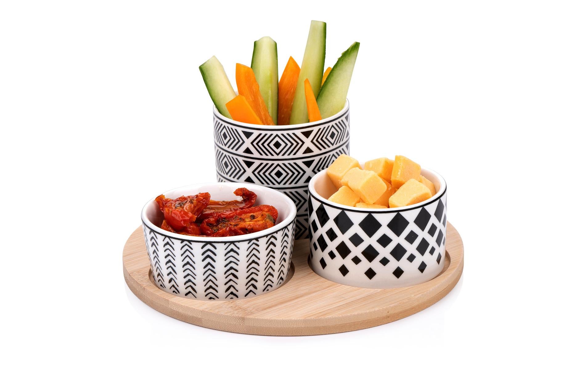Alpina Snackschale – 4er Set, Ø 20 cm, Porzellan/Bambus, Mehrfarbig, spülmaschinenfest