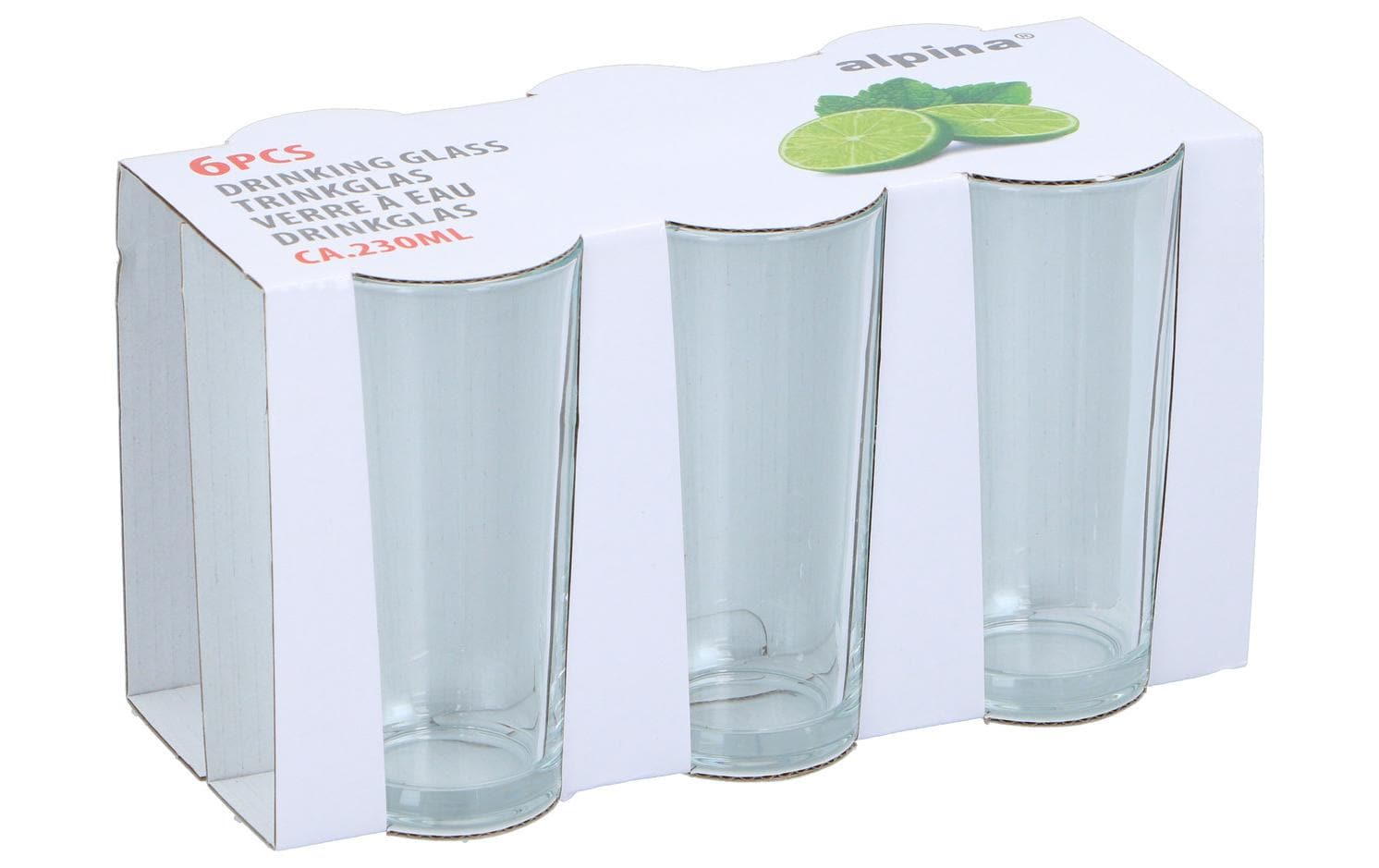 Alpina Trinkglas – 6er Set, 230 ml, Ø 5 cm, H 13,2 cm, Glas, Transparent, spülmaschinenfest