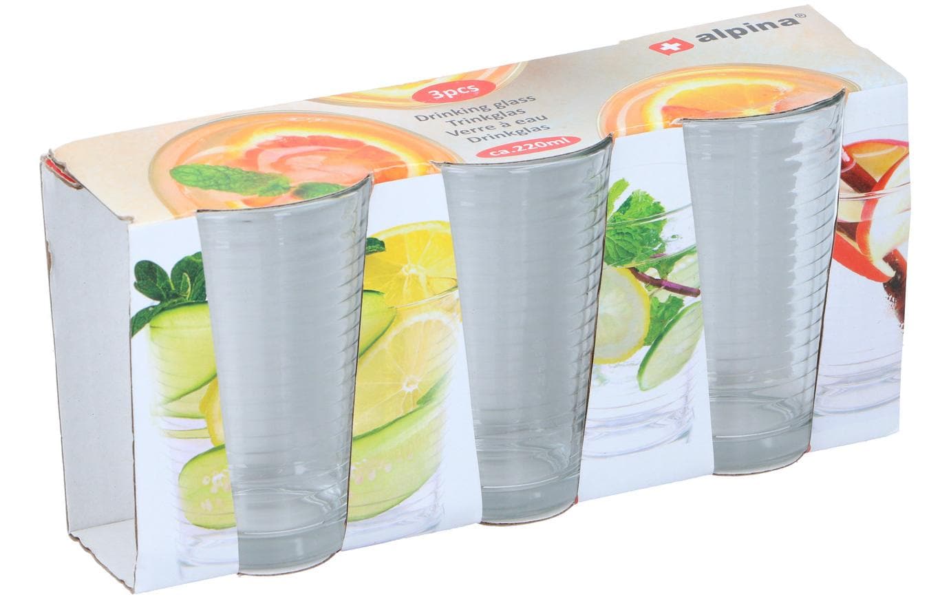 Alpina Trinkglas – 3er Set, 220 ml, Ø 6,8 cm, Glas, Transparent, spülmaschinenfest