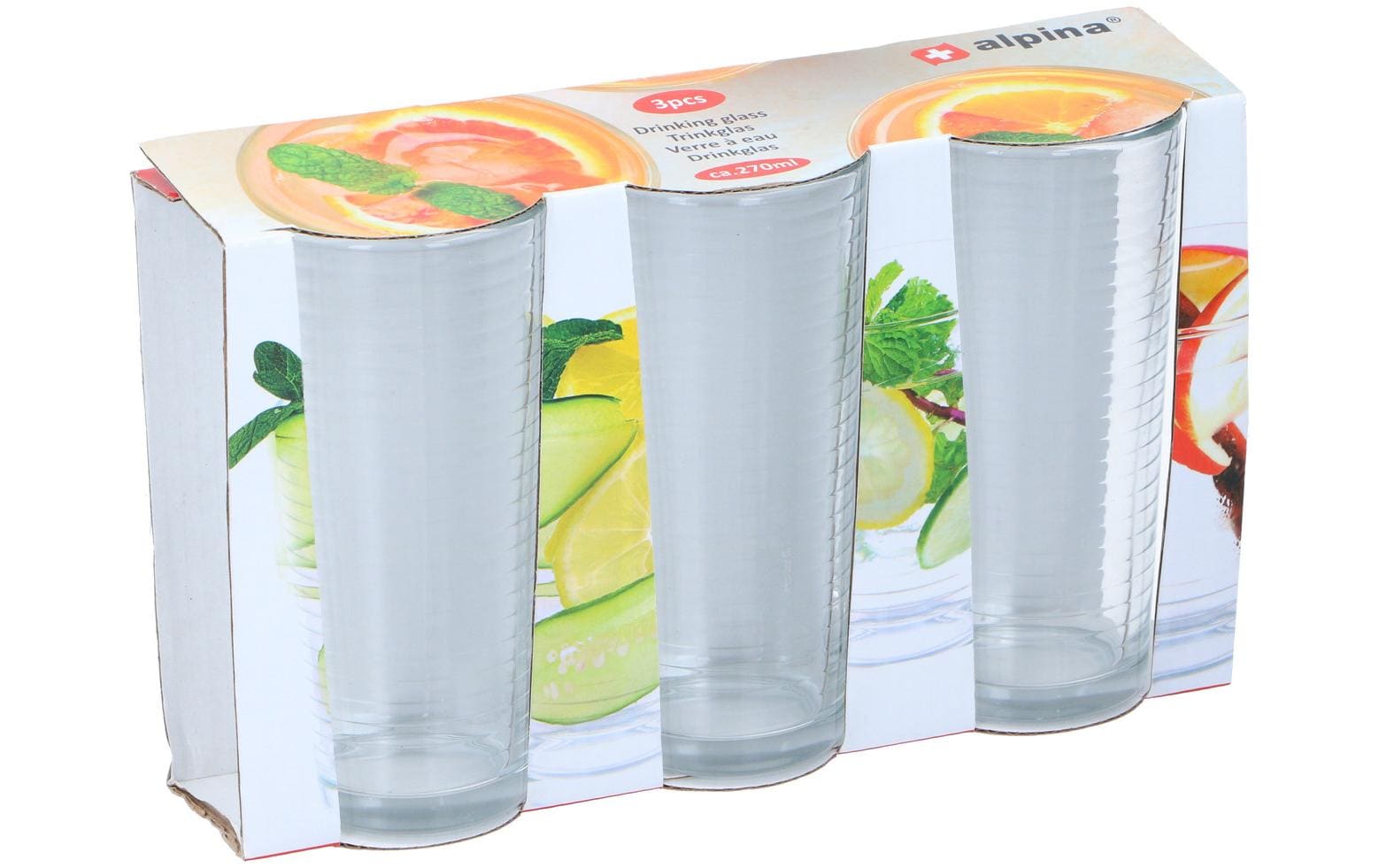 Alpina Trinkgläser – 3er Set, 270 ml, Ø 6,5 cm, H 13,5 cm, Glas, Transparent