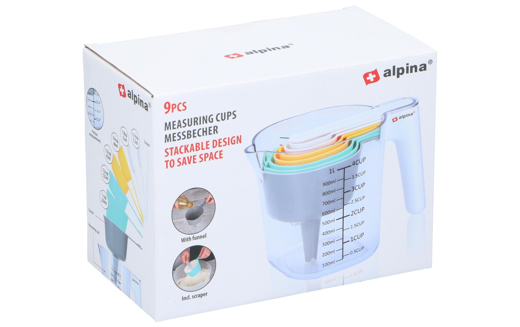 Alpina Messbecher 1 l, 18,8 × 11 × 13,8 cm, Kunststoff (ABS), 8-teilig (inkl. Trichter), mehrfarbig