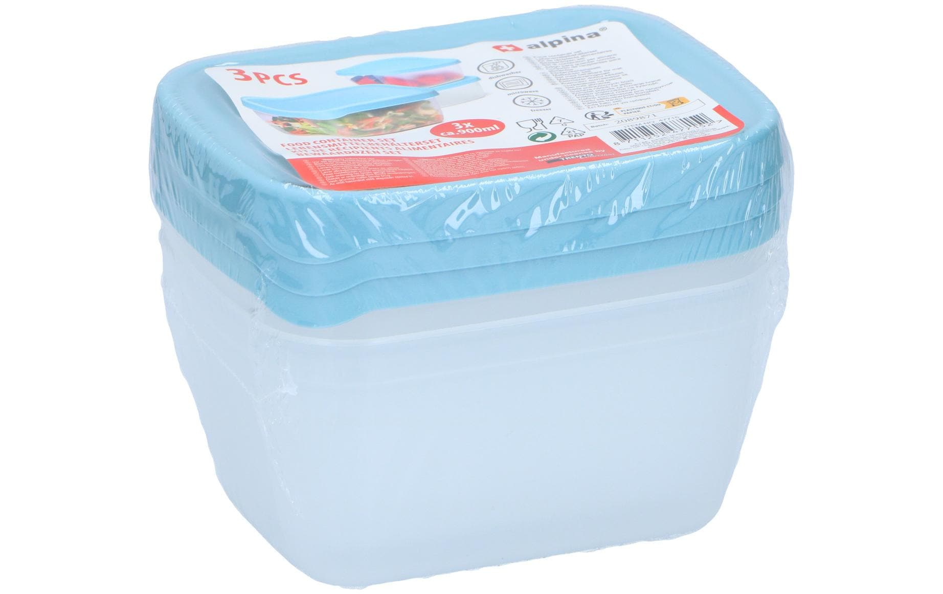 Alpina Vorratsdose 900 ml, 12 × 15 × 8 cm, Polypropylen (PP), Blau, Transparent, 3 Stk.