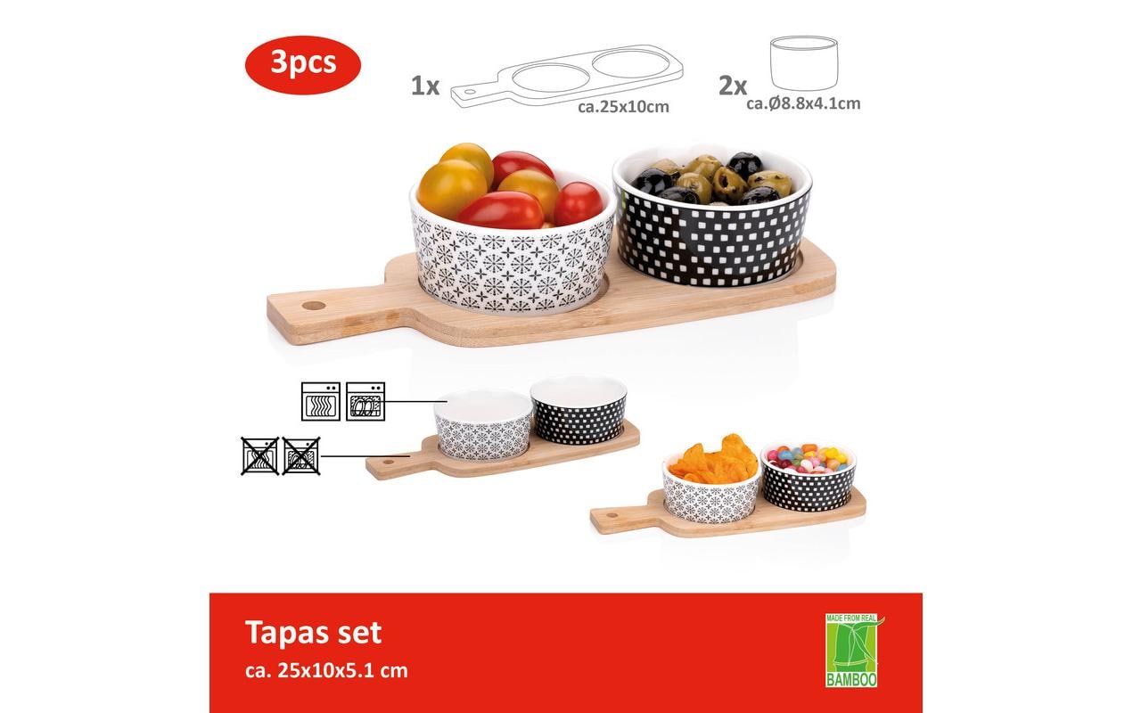 Alpina Snackschale – 3er Set, 25 × 10 × 5,1 cm, Keramik/Bambus, Mehrfarbig, mit Unterteilung