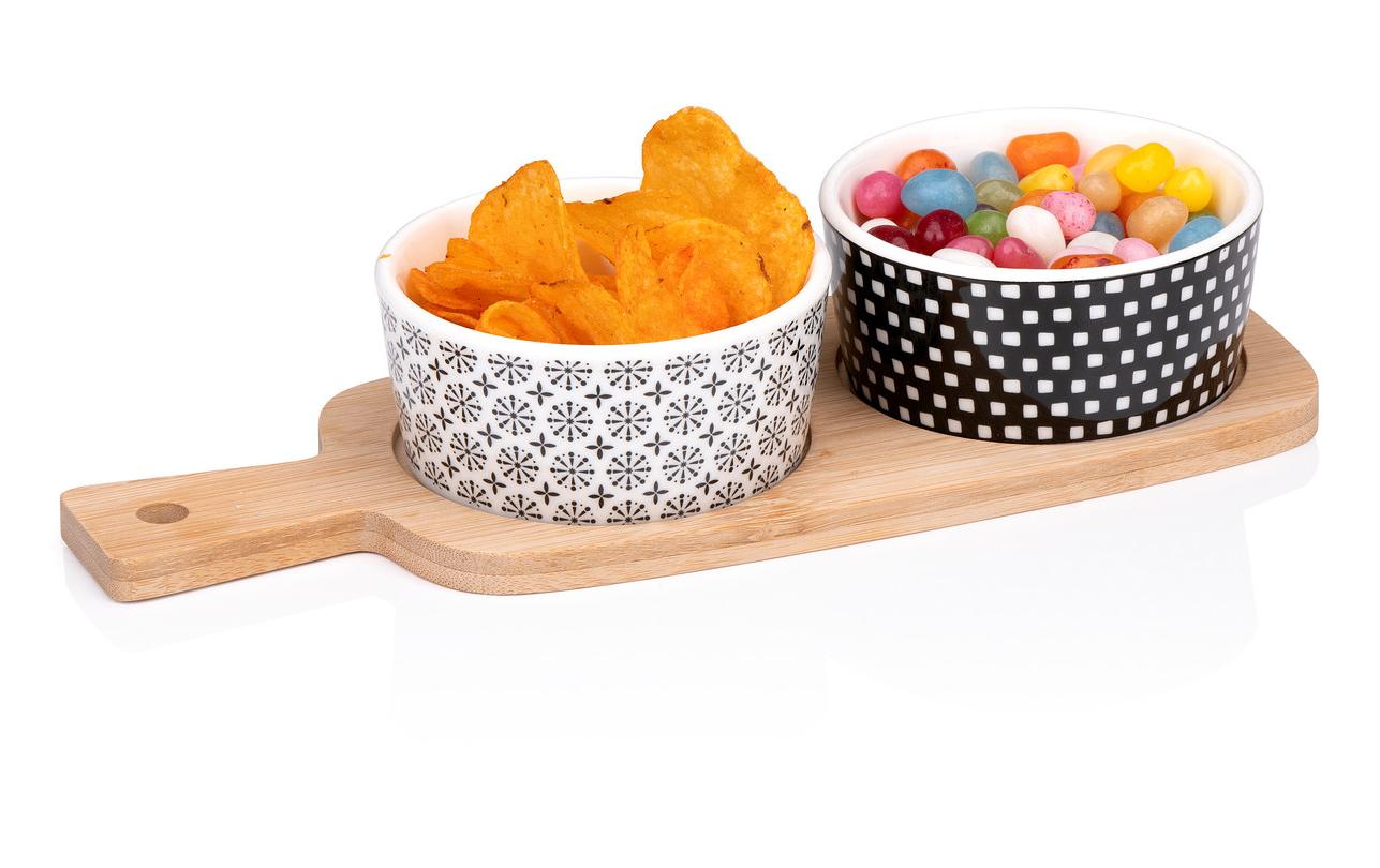 Alpina Snackschale – 3er Set, 25 × 10 × 5,1 cm, Keramik/Bambus, Mehrfarbig, mit Unterteilung