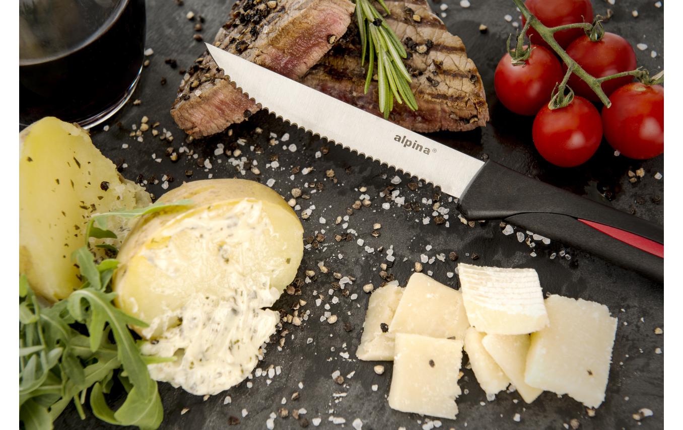 Alpina Steakmesser – 4er-Set, 12 cm, Wellenschliff, Edelstahl, Kunststoffgriff, Schwarz