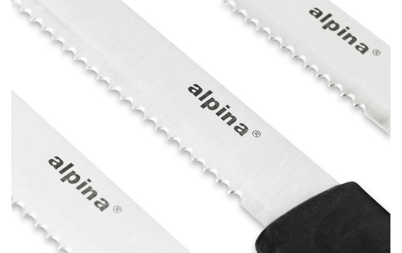 Alpina Steakmesser – 4er-Set, 12 cm, Wellenschliff, Edelstahl, Kunststoffgriff, Schwarz