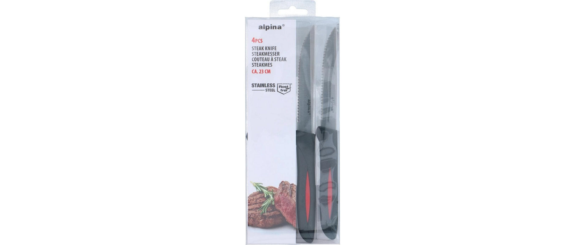 Alpina Steakmesser – 4er-Set, 12 cm, Wellenschliff, Edelstahl, Kunststoffgriff, Schwarz, spülmaschinenfest