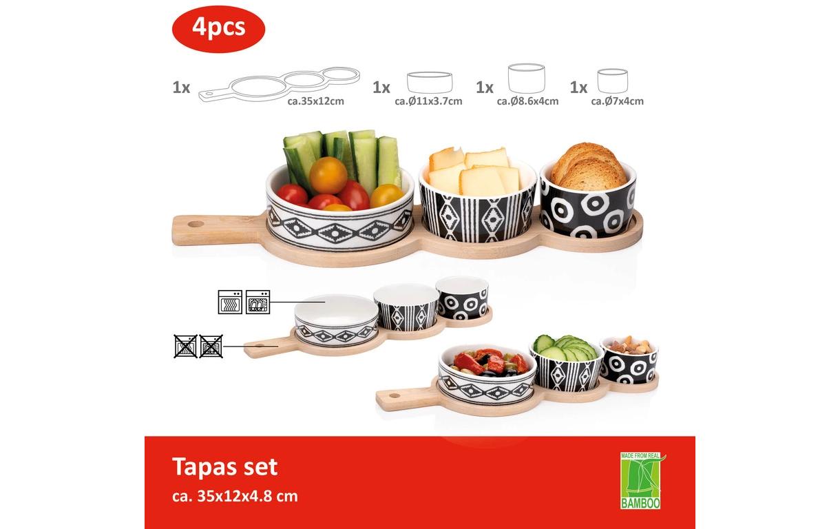 Alpina Tapas-Set – 4-teilig, 35 × 12 × 4,8 cm, Keramik, Mehrfarbig, mit Unterteilung