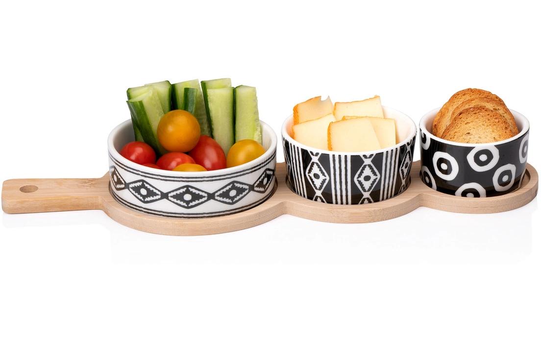 Alpina Tapas-Set – 4-teilig, 35 × 12 × 4,8 cm, Keramik, Mehrfarbig, mit Unterteilung