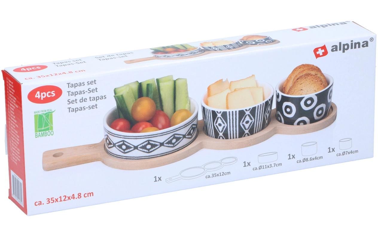 Alpina Tapas-Set – 4-teilig, 35 × 12 × 4,8 cm, Keramik, Mehrfarbig, mit Unterteilung