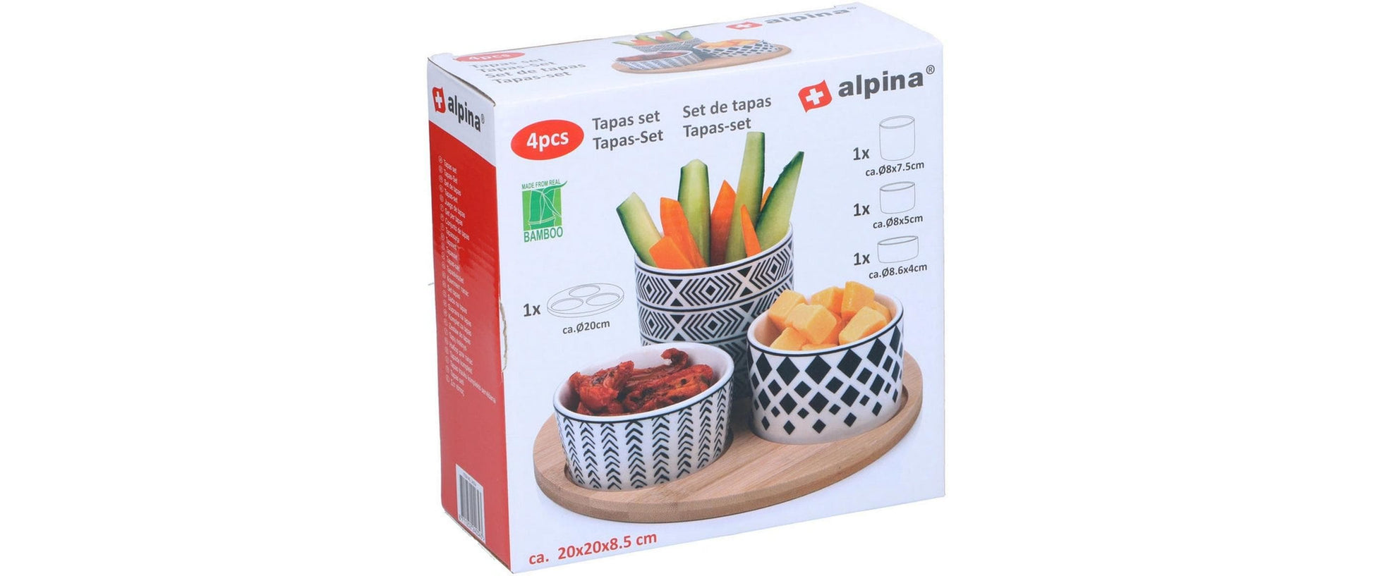 Alpina Snackschale – 4er Set, Ø 20 cm, Porzellan/Bambus, Mehrfarbig, spülmaschinenfest