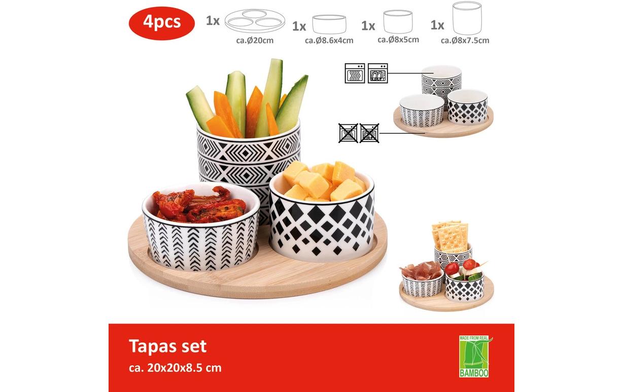 Alpina Snackschale – 4er Set, Ø 20 cm, Porzellan/Bambus, Mehrfarbig, spülmaschinenfest