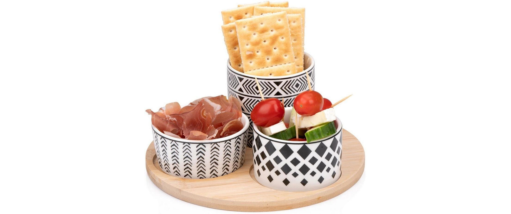 Alpina Snackschale – 4er Set, Ø 20 cm, Porzellan/Bambus, Mehrfarbig, spülmaschinenfest