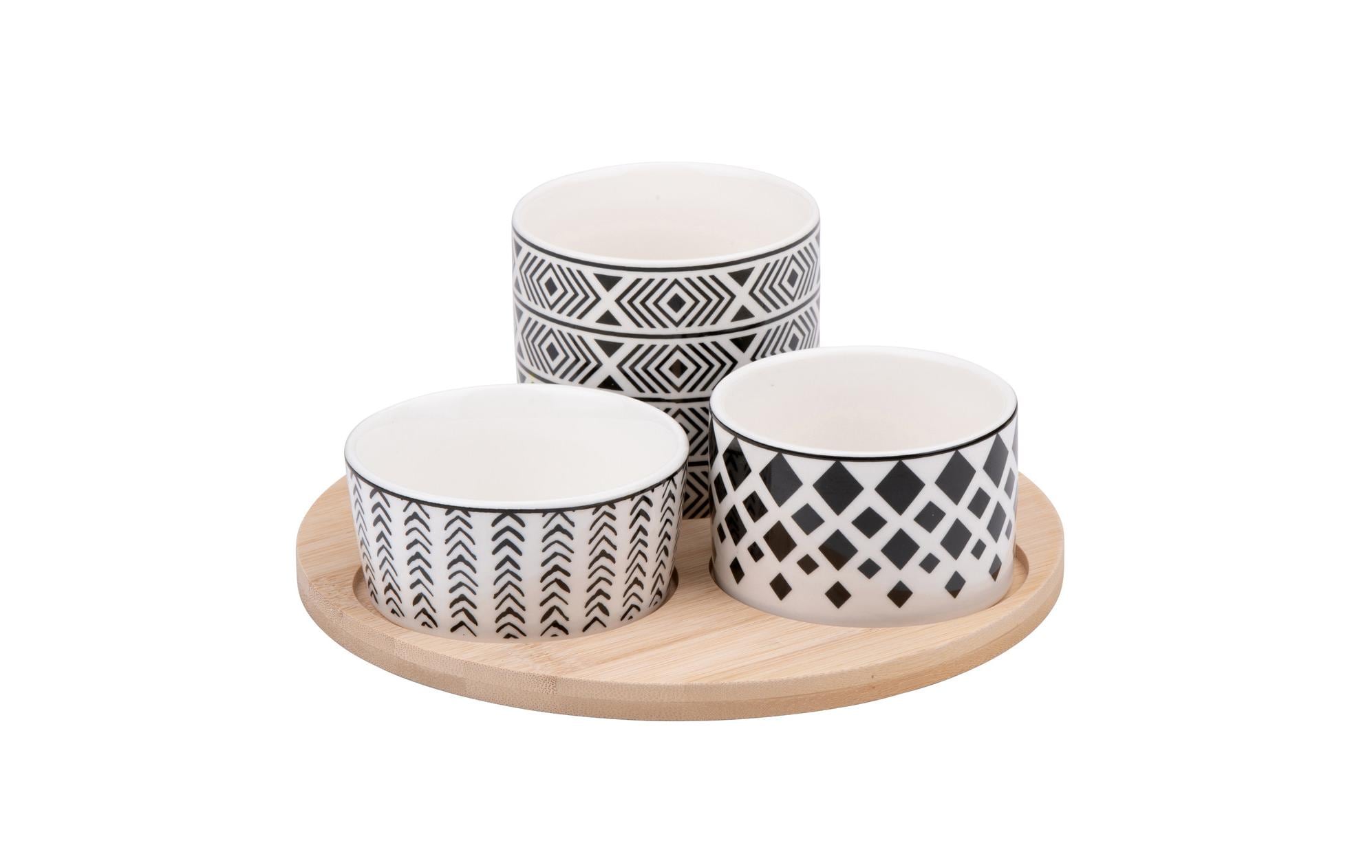 Alpina Snackschale – 4er Set, Ø 20 cm, Porzellan/Bambus, Mehrfarbig, spülmaschinenfest