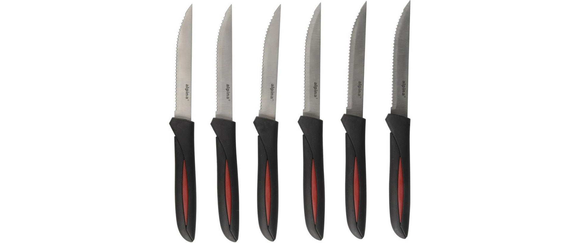 Alpina Steakmesser – 6er-Set, 12 cm, Wellenschliff, Edelstahl, Kunststoffgriff, Schwarz, spülmaschinenfest