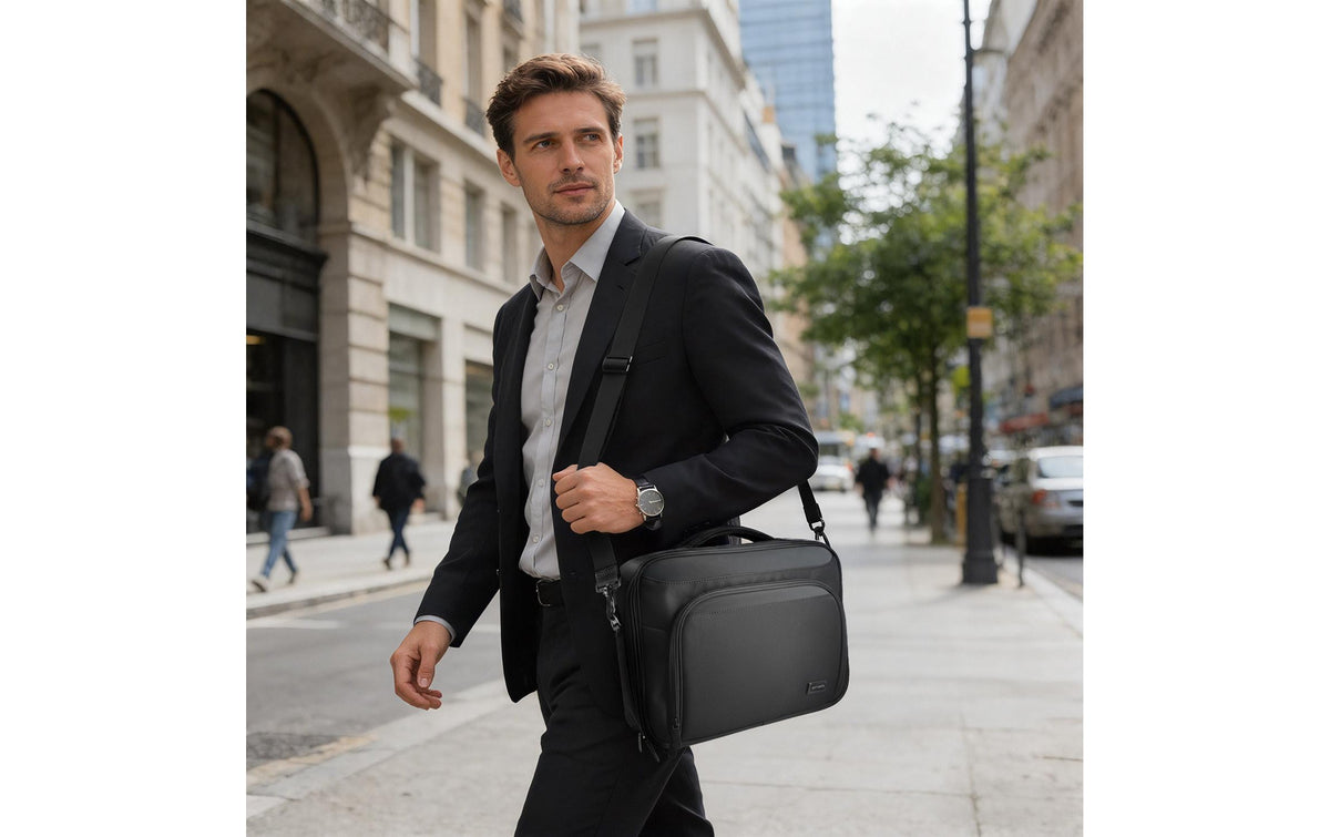 4SMARTS Notebook-Tasche für Notebooks bis 14,1" – Wasserabweisend, Trolley-Band – Schwarz