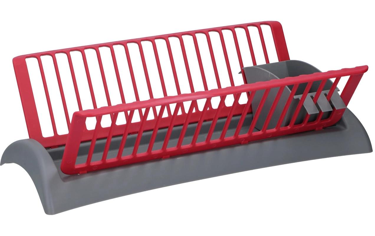 Alpina Abtropfgestell 46,5 × 26 × 14 cm, Polypropylen (PP), mit Besteck- und Tellerhalterung, Grau/Rot