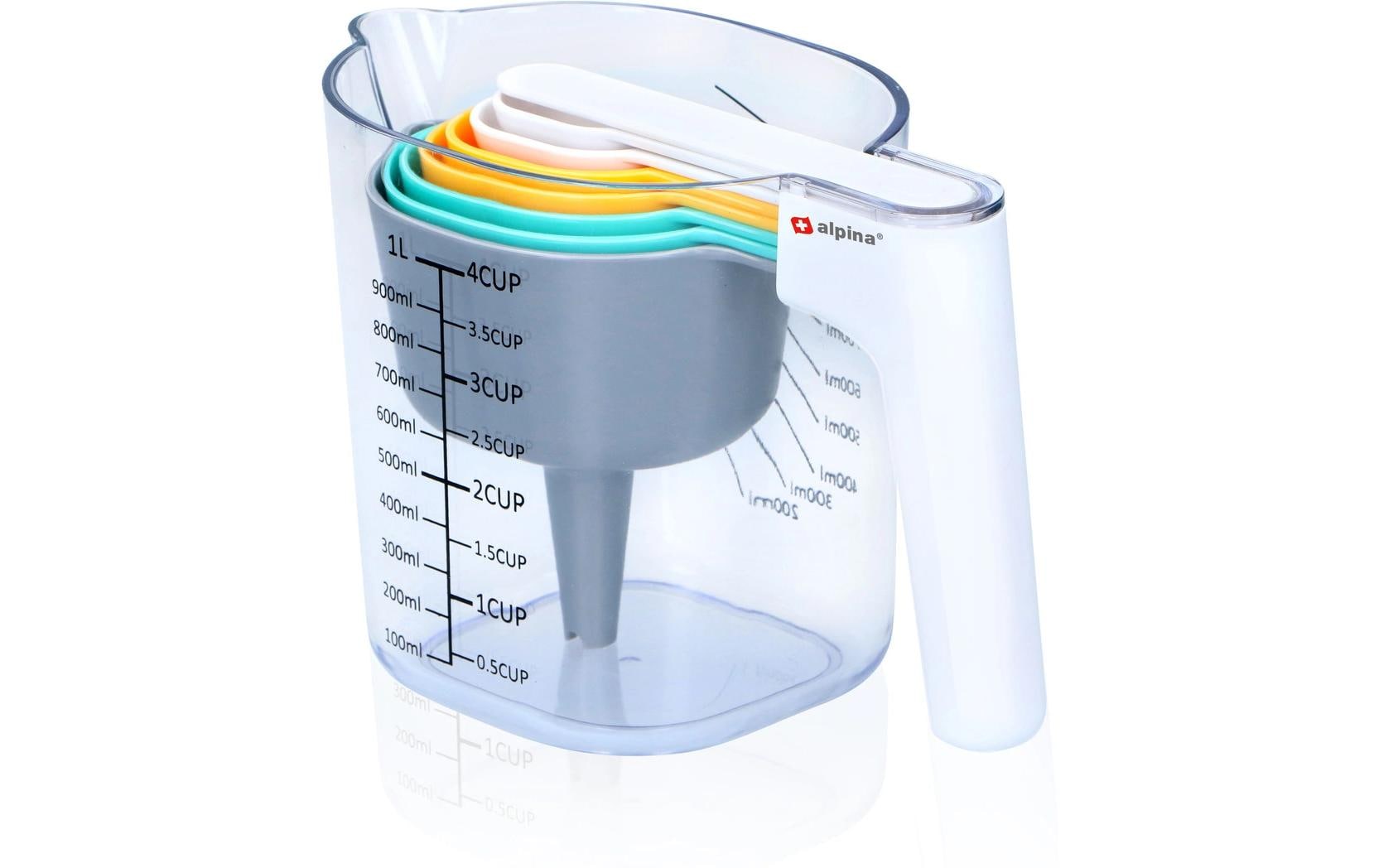 Alpina Messbecher 1 l, 18,8 × 11 × 13,8 cm, Kunststoff (ABS), 8-teilig (inkl. Trichter), mehrfarbig