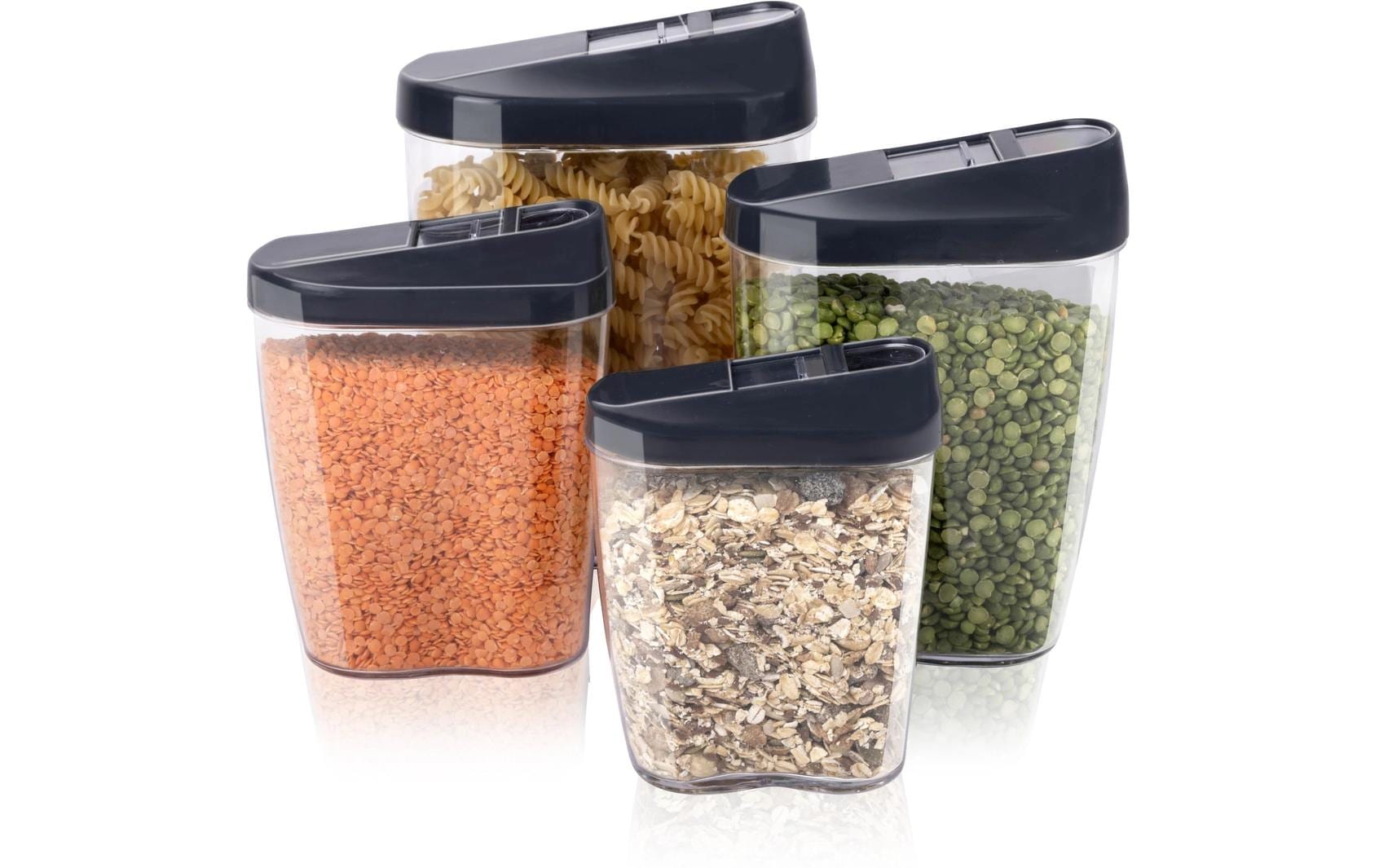 Alpina Vorratsdose 1,3 l, 850 ml, 600 ml, 500 ml, Glas/Polypropylen (PP), assortiert, 4-teilig