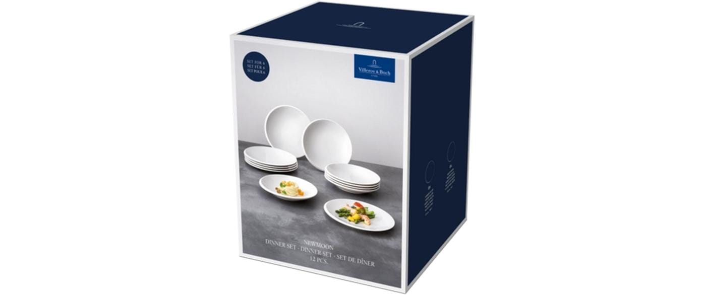 Villeroy & Boch Geschirrset New Moon – 12-teiliges Set, Porzellan, Weiss