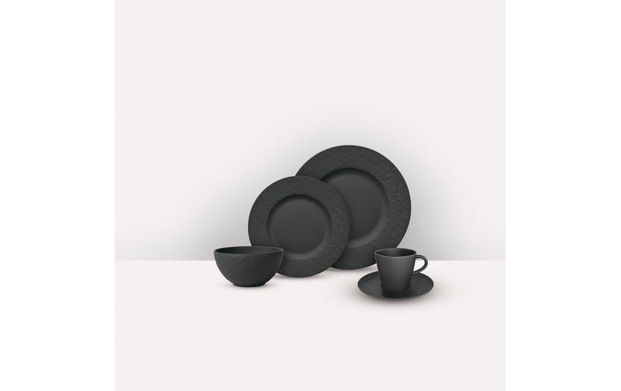 Villeroy & Boch Geschirrset Manuf. Rock – 20-teiliges Set, Porzellan, Schwarz, spülmaschinenfest