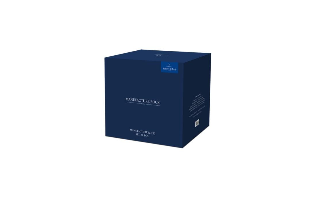Villeroy & Boch Geschirrset Manuf. Rock – 20-teiliges Set, Porzellan, Schwarz, spülmaschinenfest