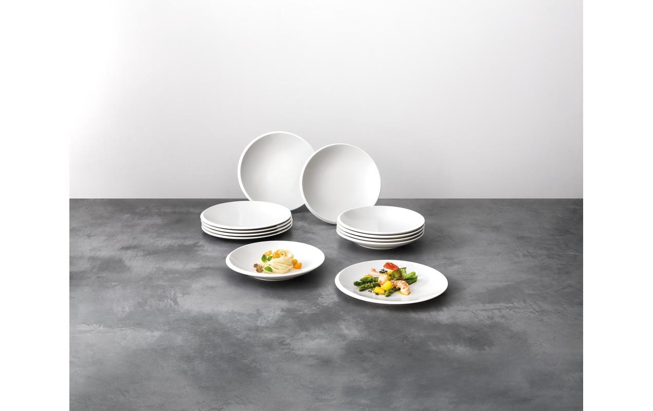 Villeroy & Boch Geschirrset New Moon – 12-teiliges Set, Porzellan, Weiss