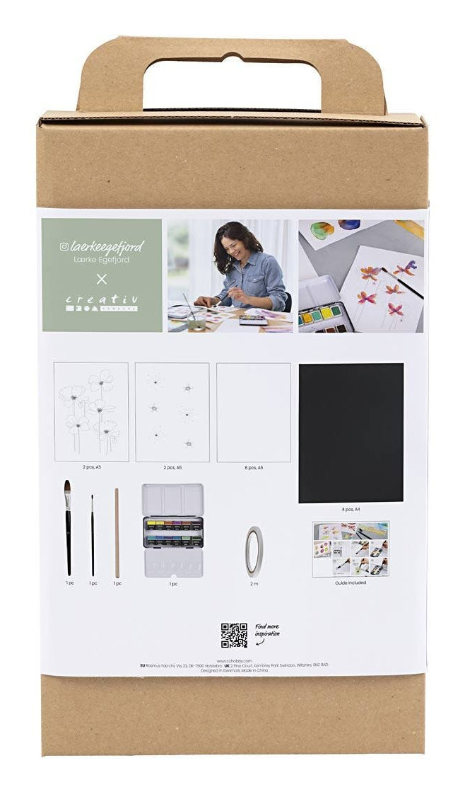 Creativ Company Wasserfarben-Bastelset – mit Wasserfarbenpalette, Pinsel und Aquarellpapier – Mehrfarbig
