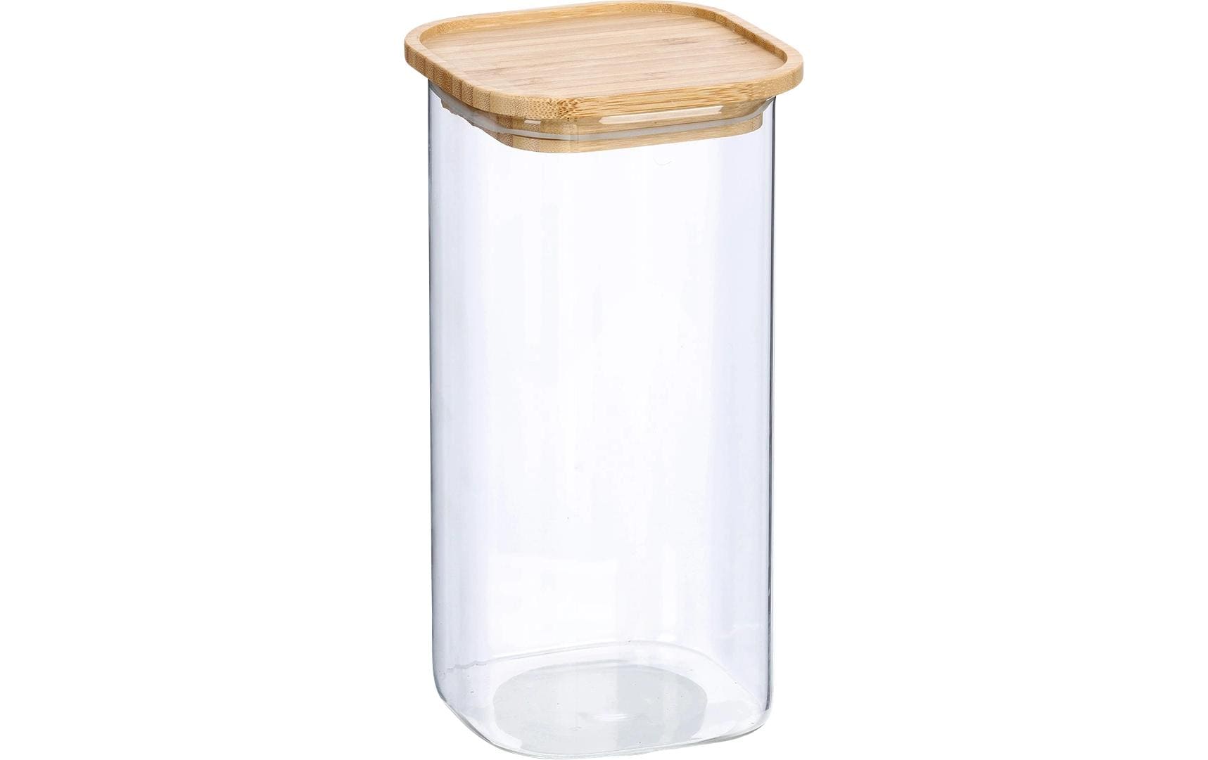 Zeller Present Vorratsdose 1,6 l, 11 × 11 × 22 cm, Glas (Borosilikat)/Bambus/Silikon, Braun/Transparent