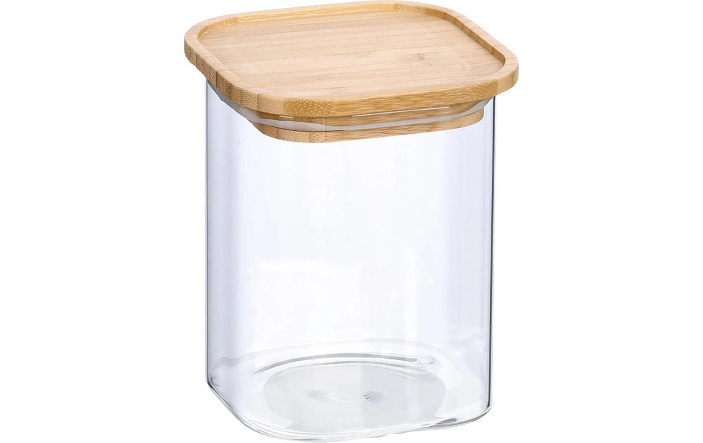 Zeller Present Vorratsdose 900 ml, 11 × 11 × 14 cm, Glas (Borosilikat)/Bambus/Silikon, transparent/braun