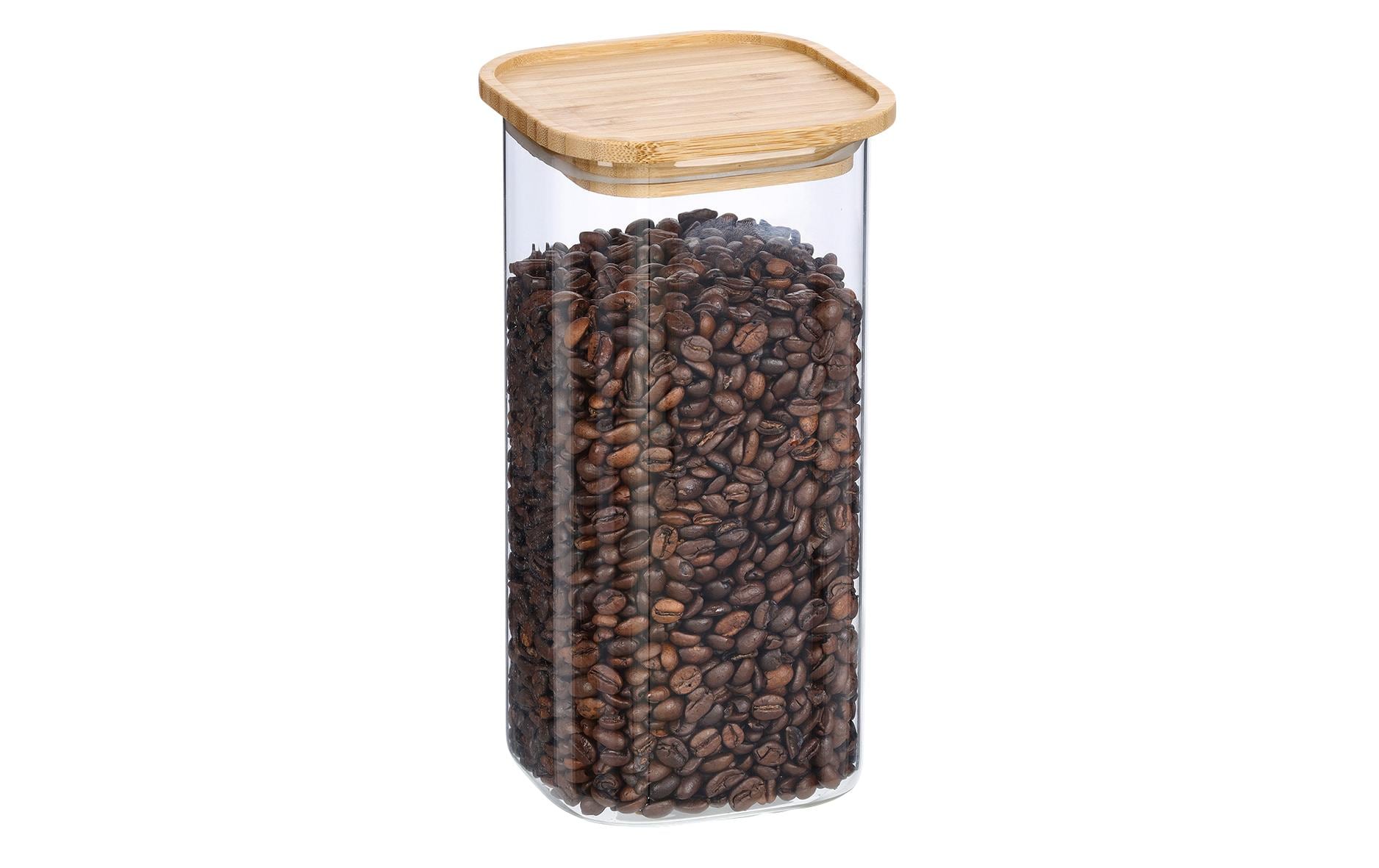 Zeller Present Vorratsdose 1,6 l, 11 × 11 × 22 cm, Glas (Borosilikat)/Bambus/Silikon, Braun/Transparent