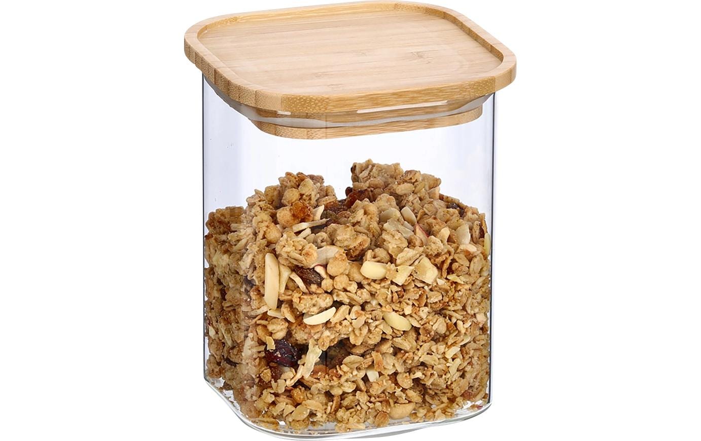 Zeller Present Vorratsdose 900 ml, 11 × 11 × 14 cm, Glas (Borosilikat)/Bambus/Silikon, transparent/braun