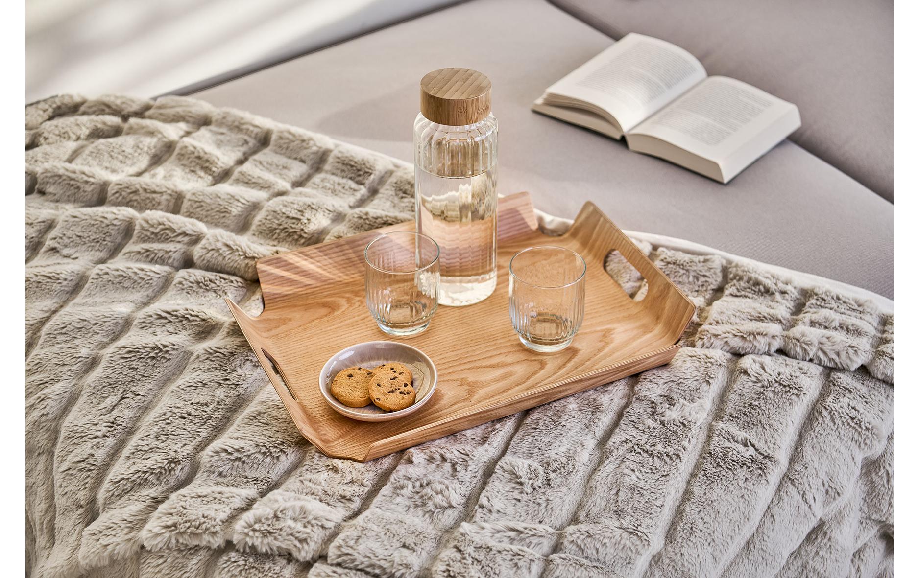 Zeller Present Glasflasche – 1 l, Ø 9 cm, H 25,5 cm, Glas/Holz, Hellbraun/Transparent, mit Deckel