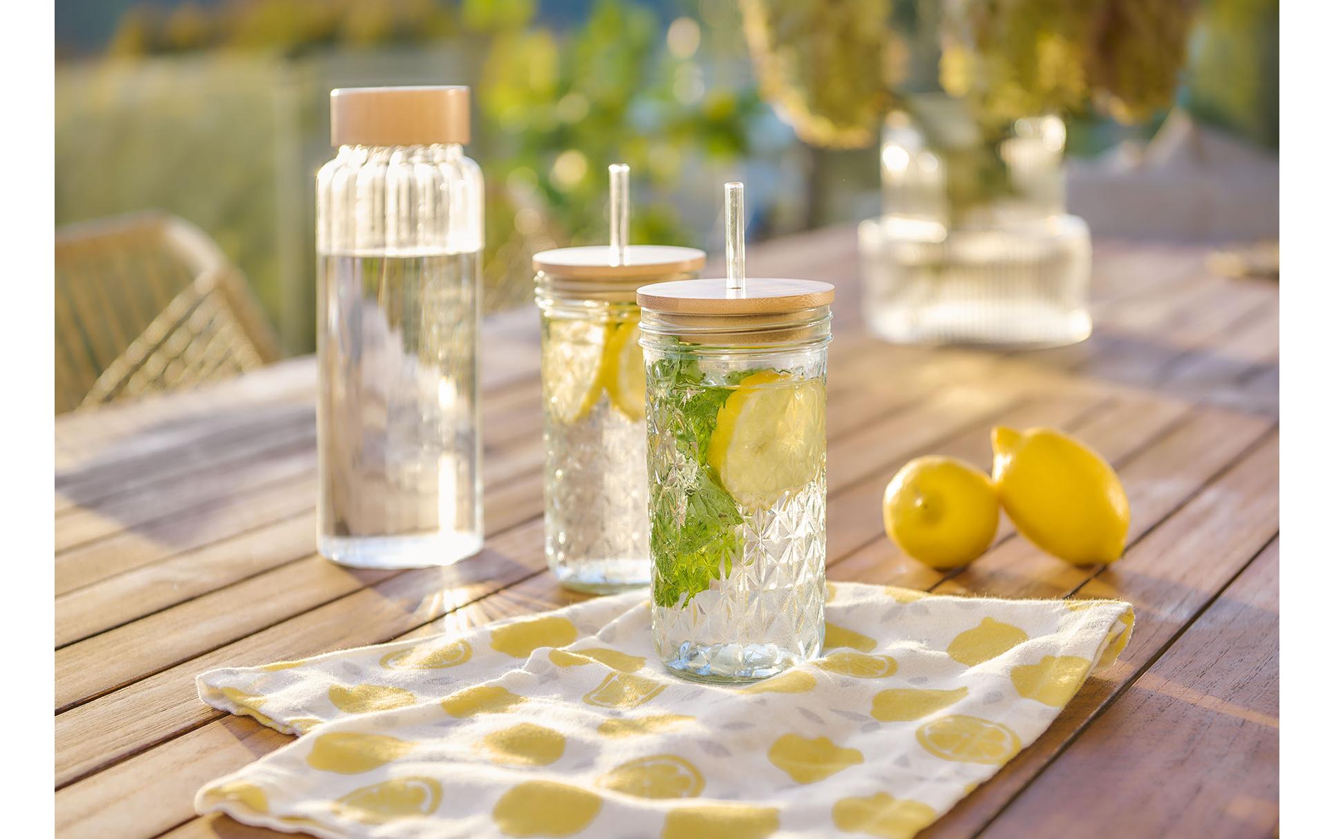 Zeller Present Glasflasche – 1 l, Ø 9 cm, H 25,5 cm, Glas/Holz, Hellbraun/Transparent, mit Deckel