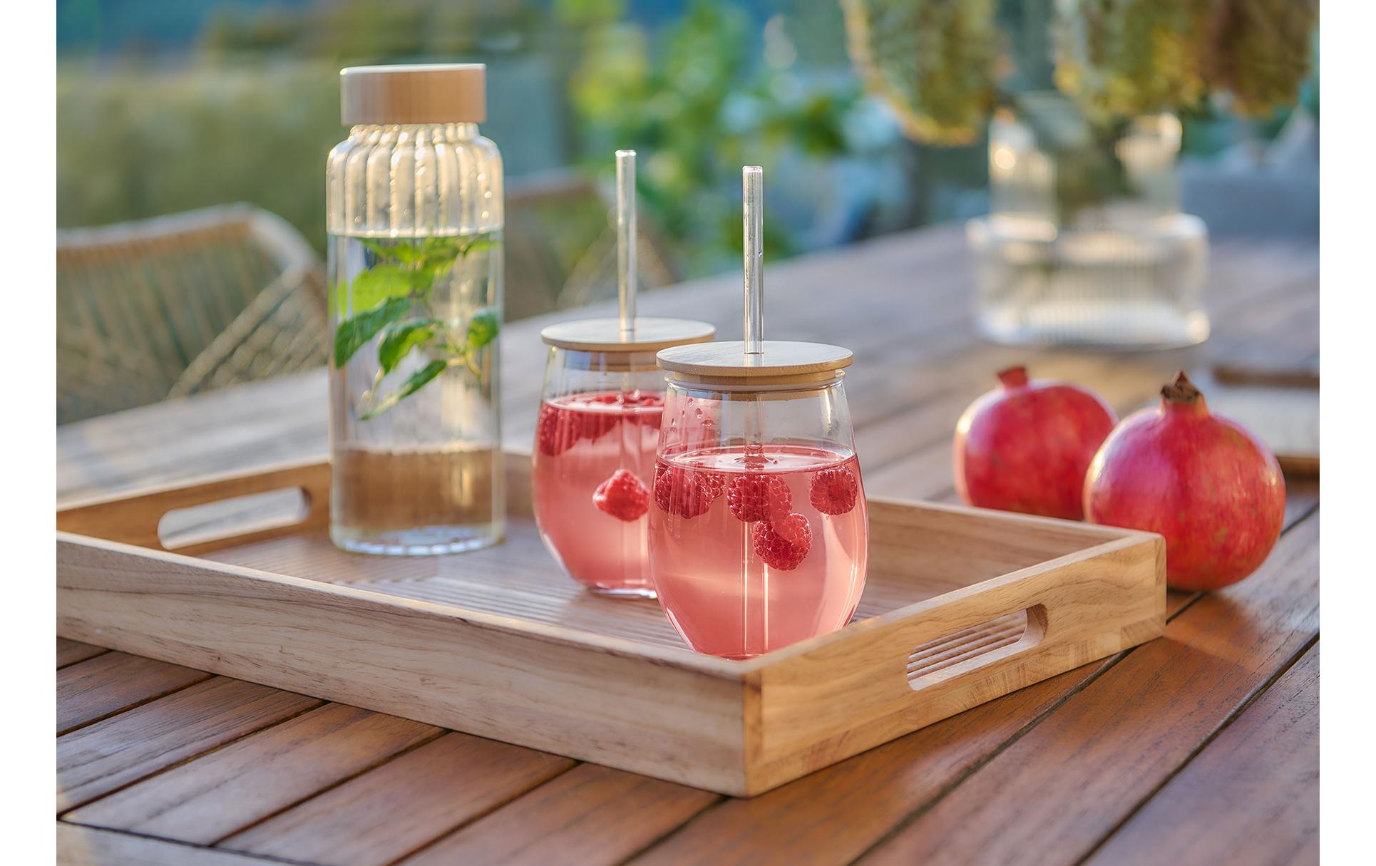 Zeller Present Glasflasche – 1 l, Ø 9 cm, H 25,5 cm, Glas/Holz, Hellbraun/Transparent, mit Deckel