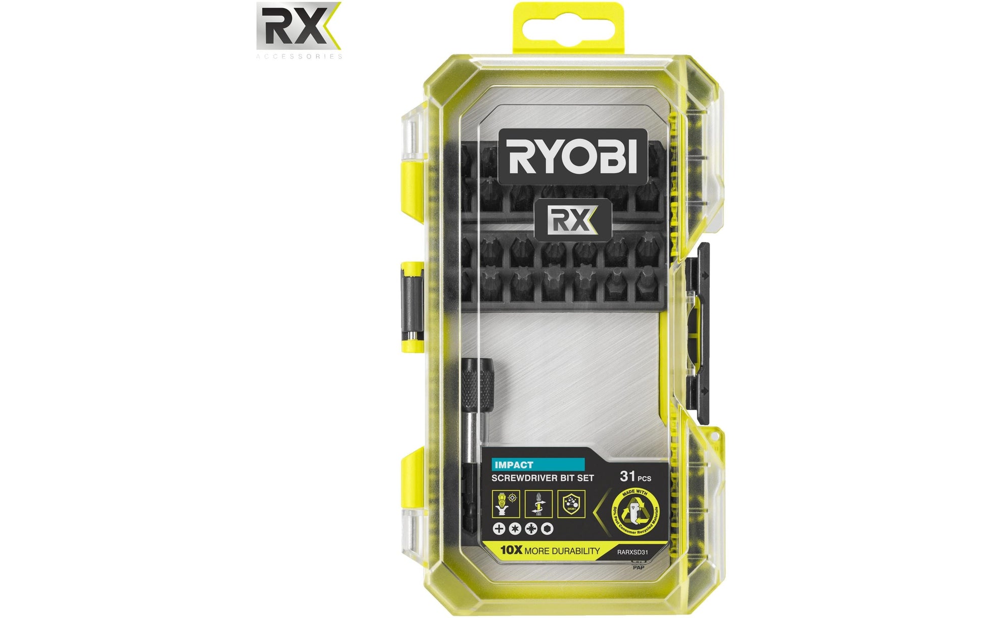 Ryobi werkstatt Ryobi RX Bohr- & Bit-Set 31-tlg. – PH1, PH2, PH3, PZ1, PZ2, PZ3, TX15, TX20, TX30, TX40 – schlagfest