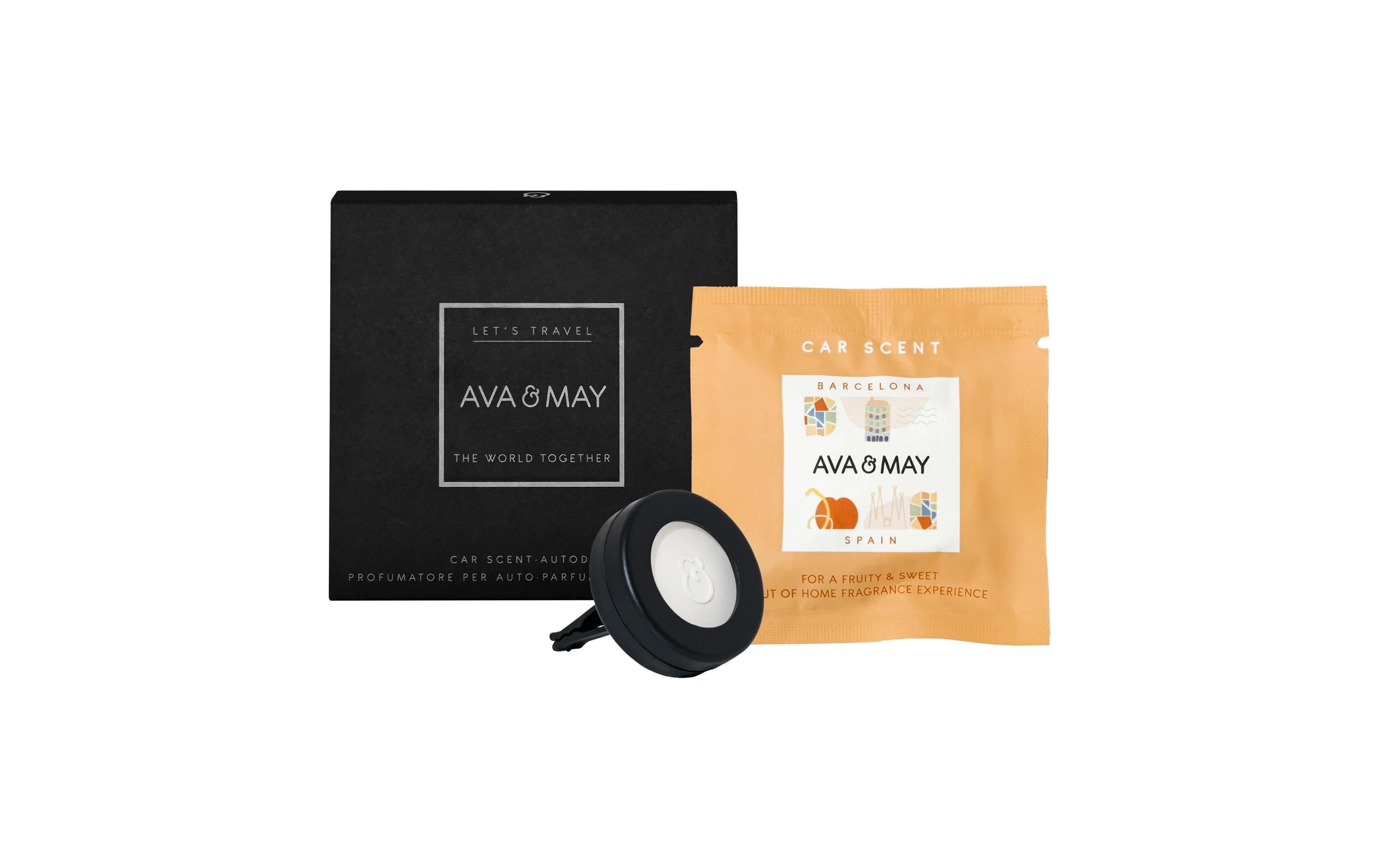 AVA & MAY Barcelona, Himbeere, Jasmin, Kandis – Auto-Lufterfrischer, Orange