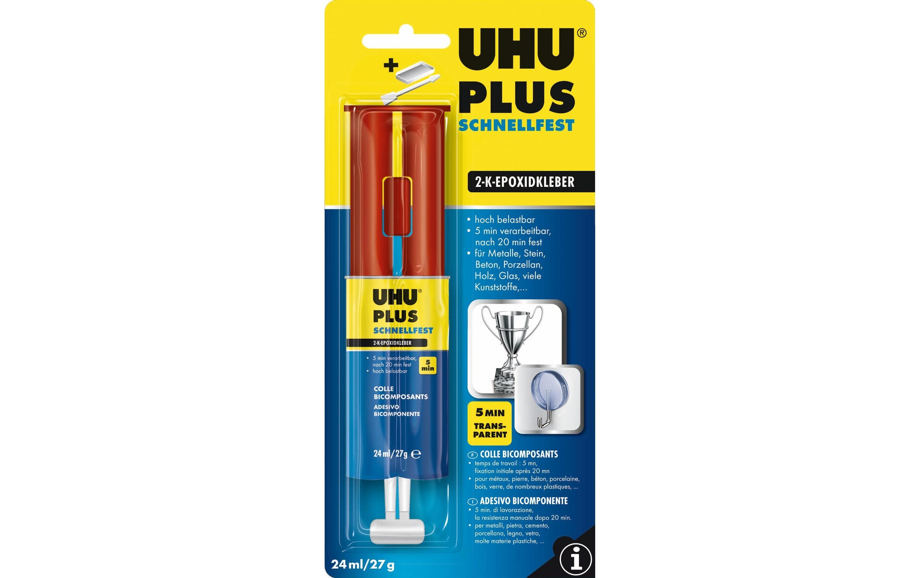 UHU Zweikomponenten-Klebstoff, stark, schnellhärtend – 27 ml, transparent