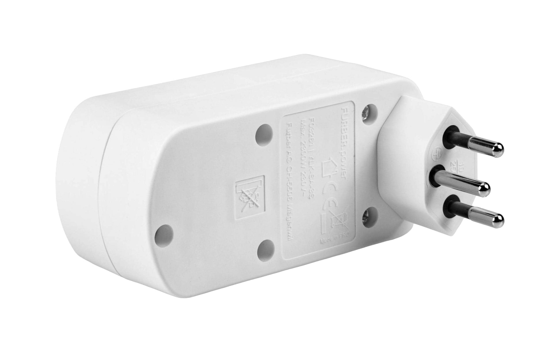 FURBER.power Steckdosenleiste, 3×T13, Kinderschutz, drehbar, 98×46 mm – Weiss