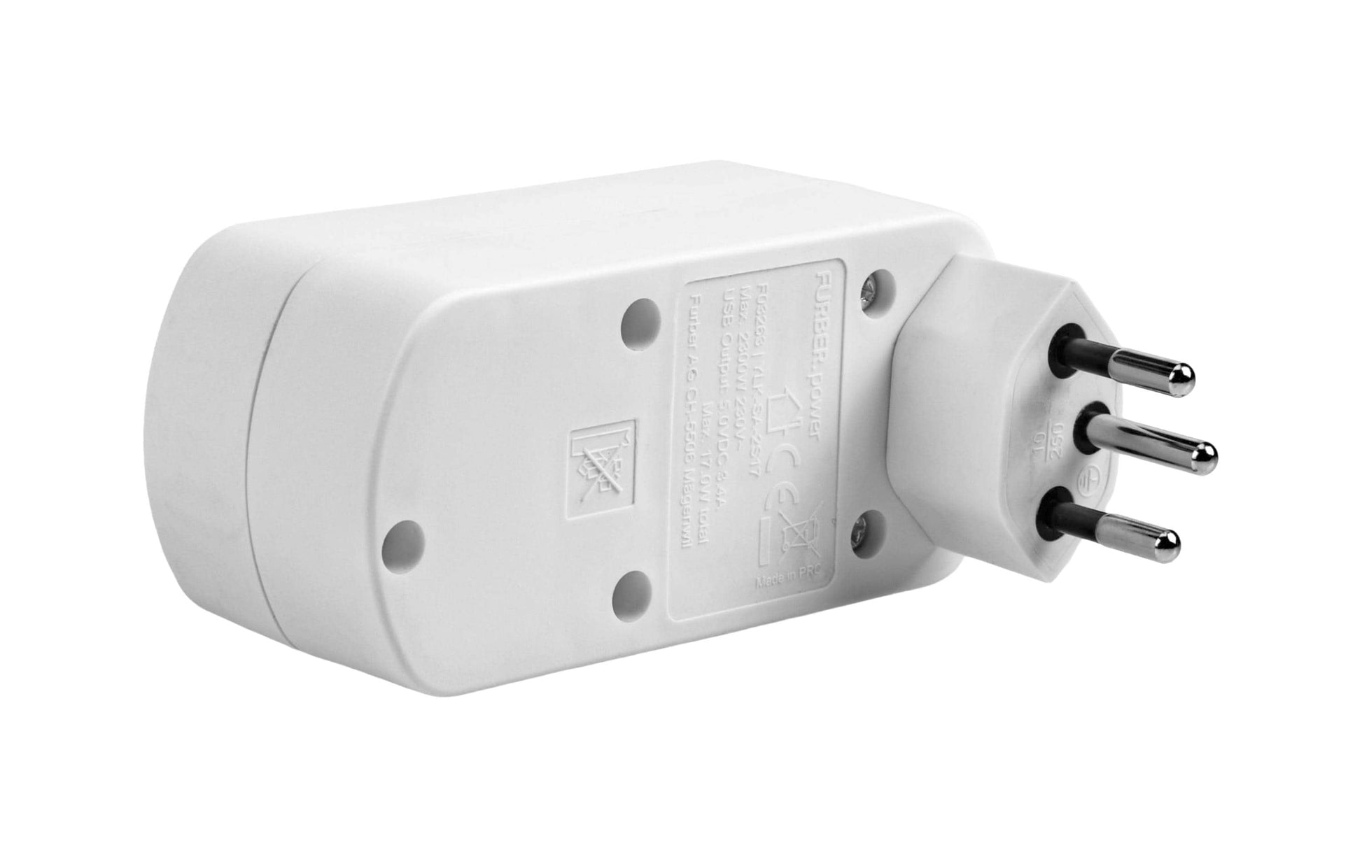 FURBER.power Steckdosenleiste, 2×T13, 1×USB-A + 1×USB-C (max. 17 W), ohne Schalter – weiss