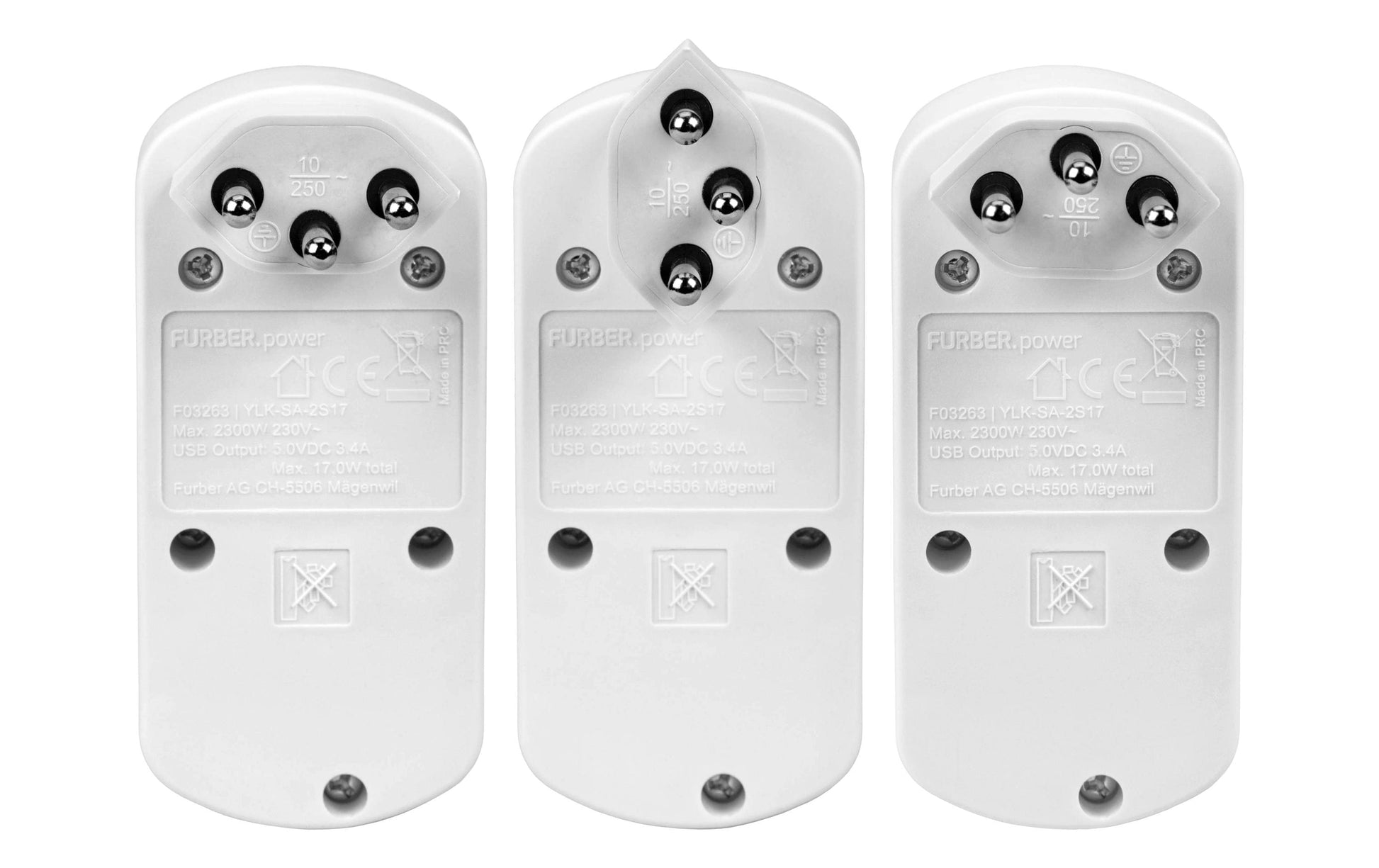 FURBER.power Steckdosenleiste, 2×T13, 1×USB-A + 1×USB-C (max. 17 W), ohne Schalter – weiss