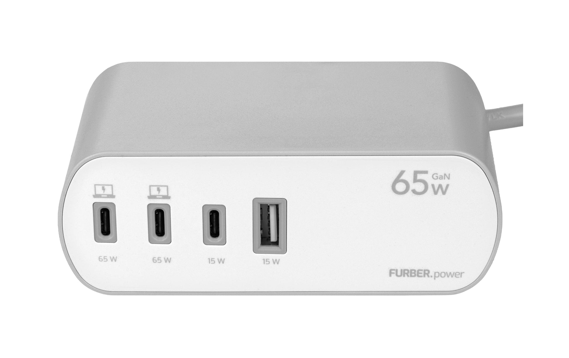 FURBER.power Tischsteckdosenleiste, 2×T13, 1×USB‑A + 3×USB‑C (Gesamt 65 W), 3 m, mit Schalter – Weiss