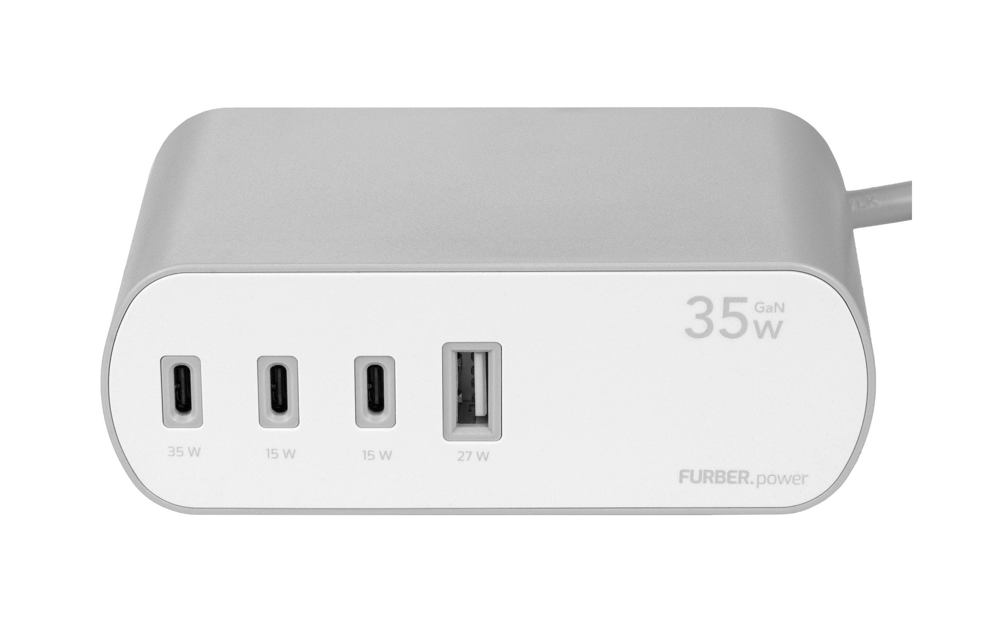 FURBER.power Tischsteckdosenleiste, 2×T13, 1×USB‑A + 3×USB‑C, 3 m, Kindersicherung, mit Schalter – Weiss