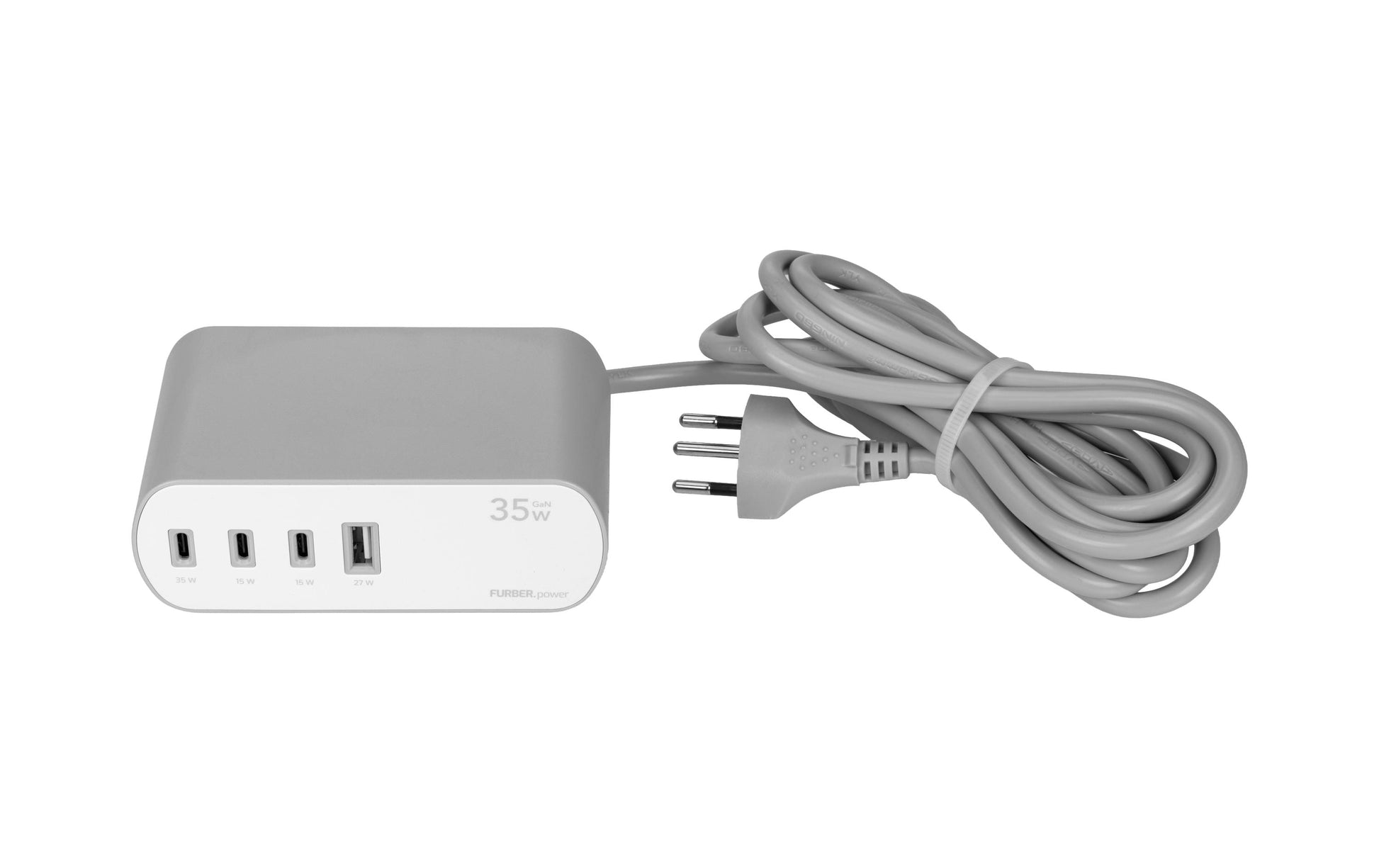 FURBER.power Tischsteckdosenleiste, 2×T13, 1×USB‑A + 3×USB‑C, 3 m, Kindersicherung, mit Schalter – Weiss
