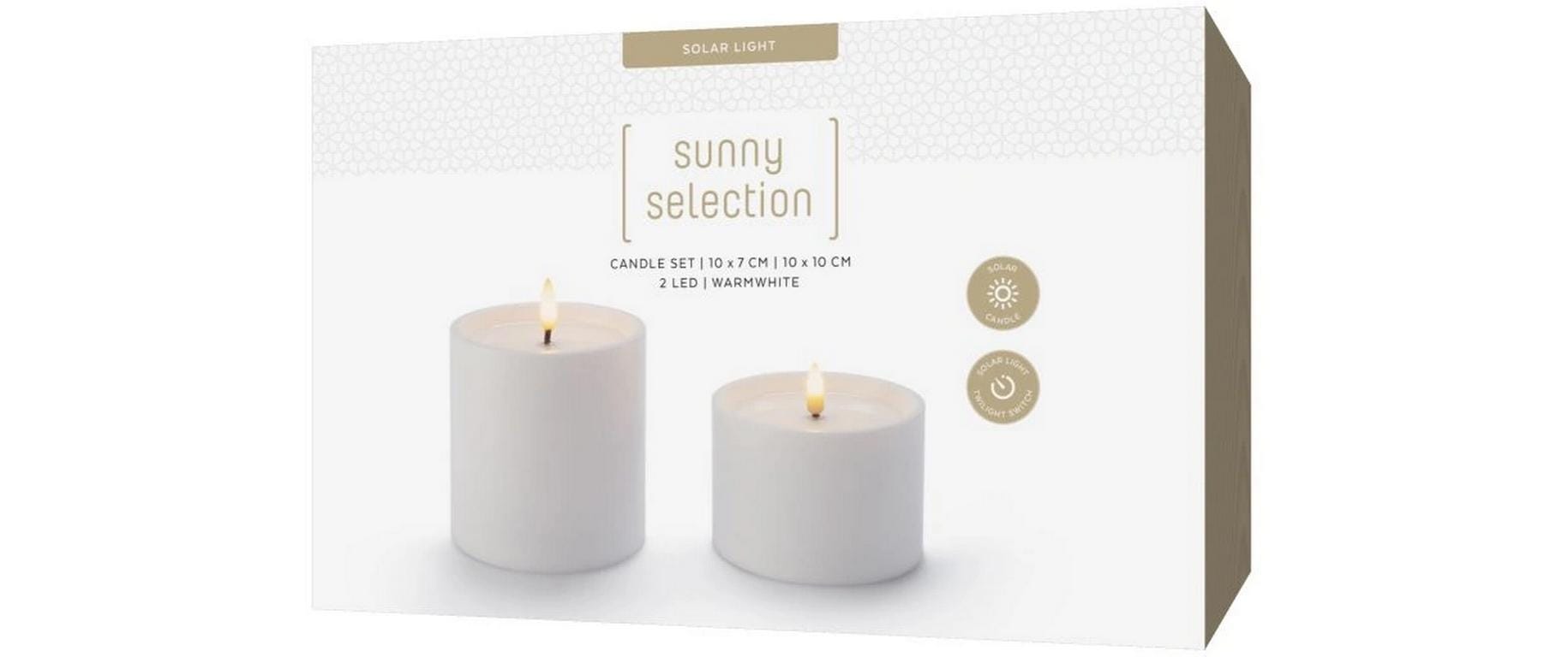 Stt Solar-Teelichter 2er-Set – Ø 10 cm – Warmweiss – Timer – Weiss