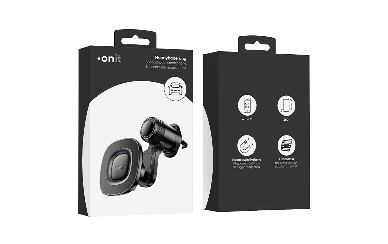 Onit Auto-Halterung, Lüftung, Magnethalter, drehbar/neigbar, 60–90 mm – universal – Schwarz