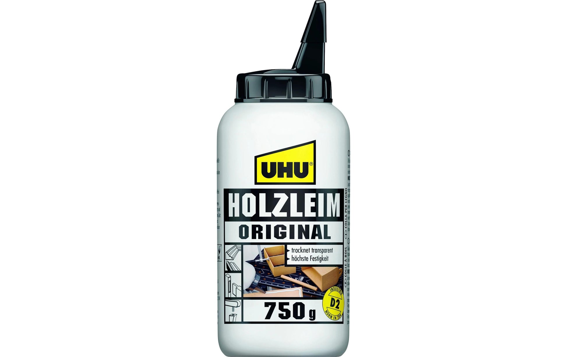 UHU Original D2 Holzleim stark – 750 ml, weiss, für Holz
