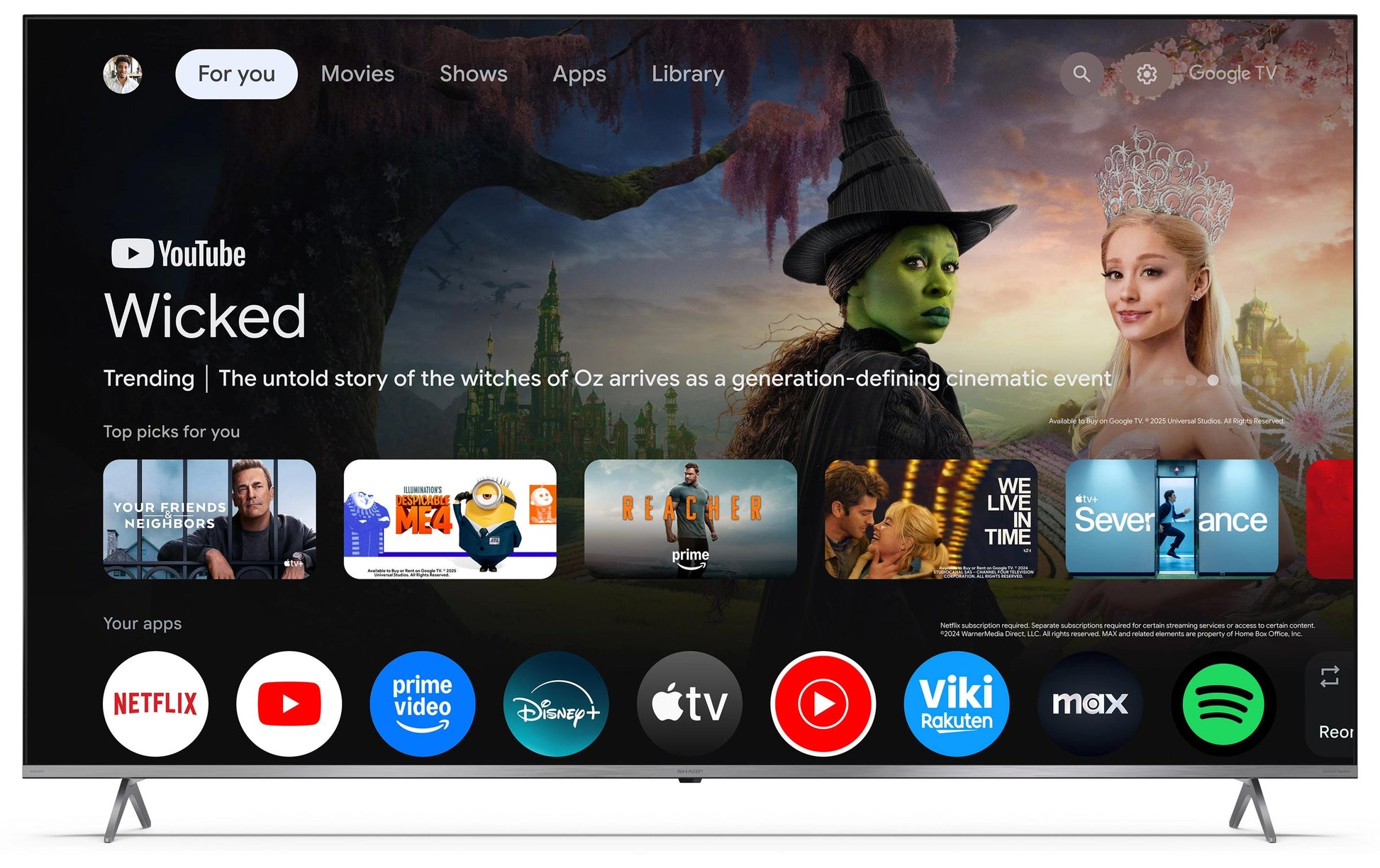 Sharp 75JP7465E – 75" TV – 4K UHD – QLED (Mini-LED) – Google TV – 60 Hz