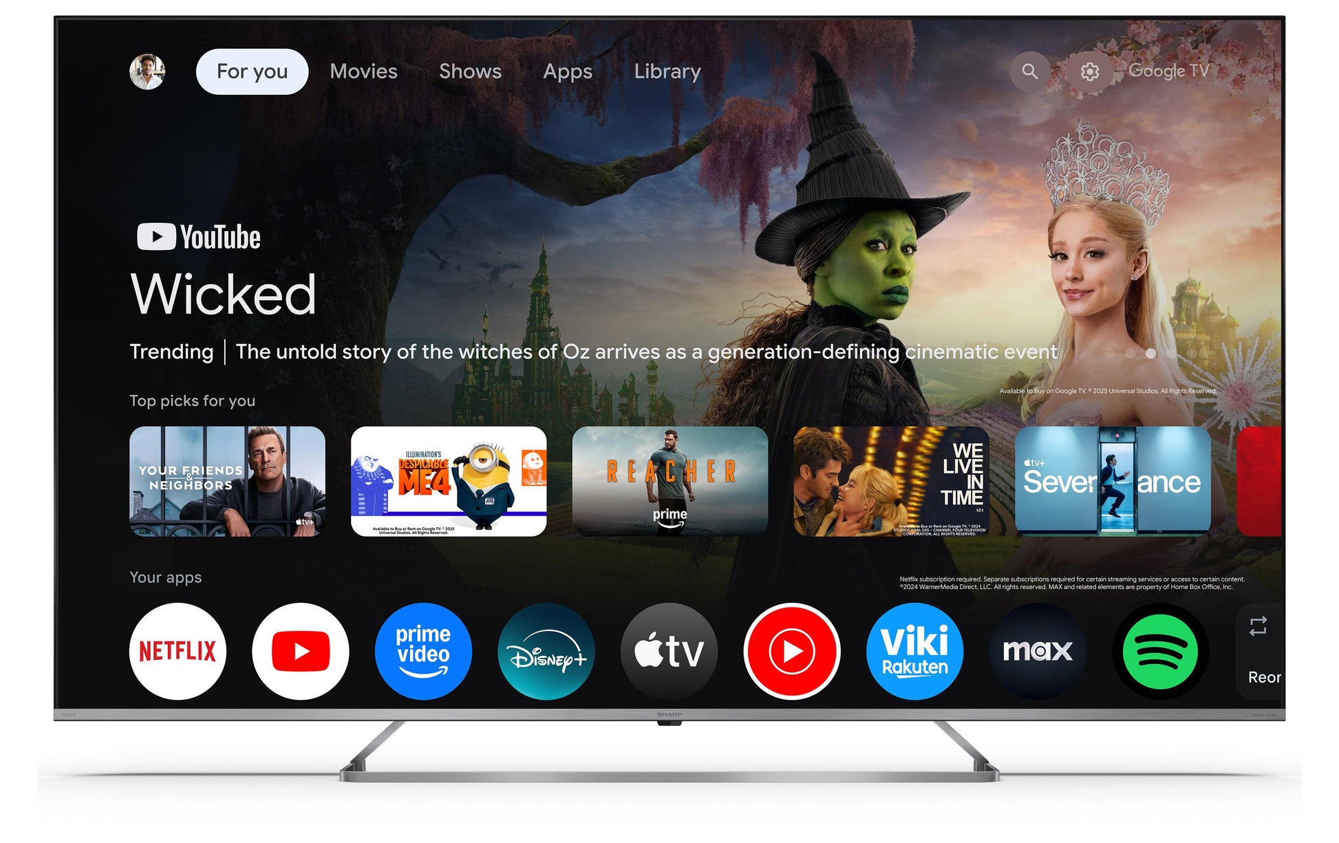 Sharp 65JP7465E – 65" TV – 4K UHD – QLED (Mini-LED) – Google TV – 60 Hz